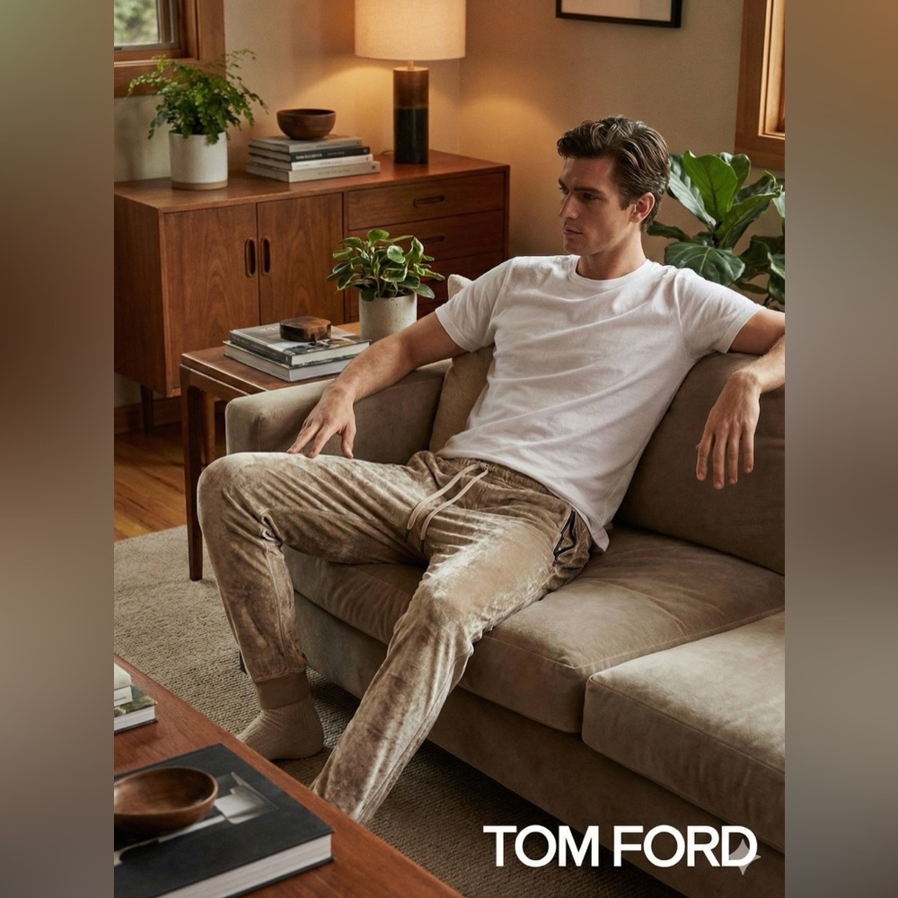 Tom Ford Gold/Beige Crushed Velvet Sweatpants